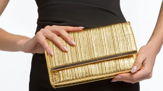 Gold Pleated Clutch Bag